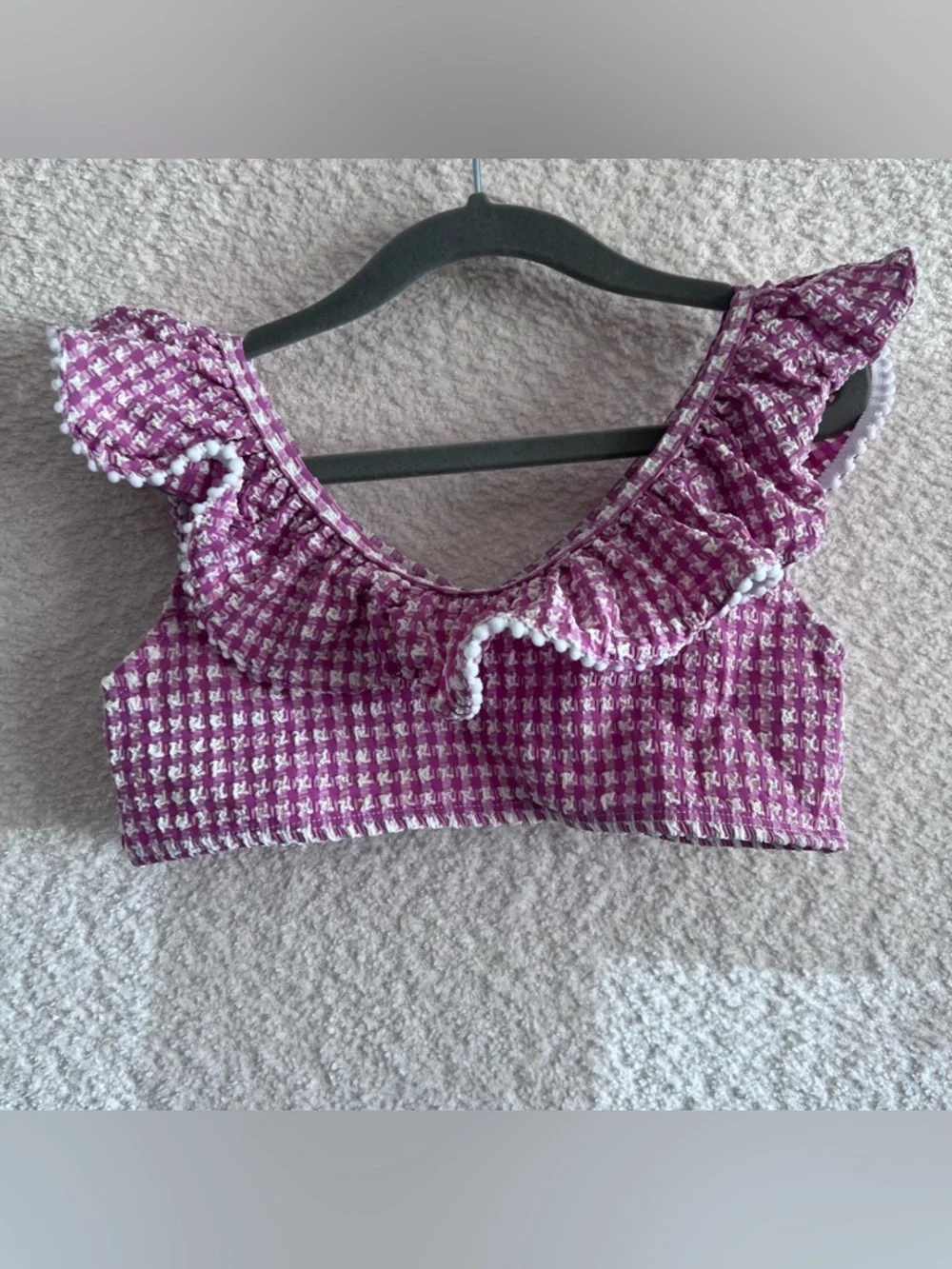 Janie And‎ Jack Two Piece Bikini Set Seersucker Purple White Bathing Suit Size 8